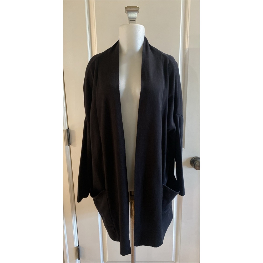 Pact Organic Cotton Airplane‎ Cardigan Women's Size M/L Open Front Pockets Black